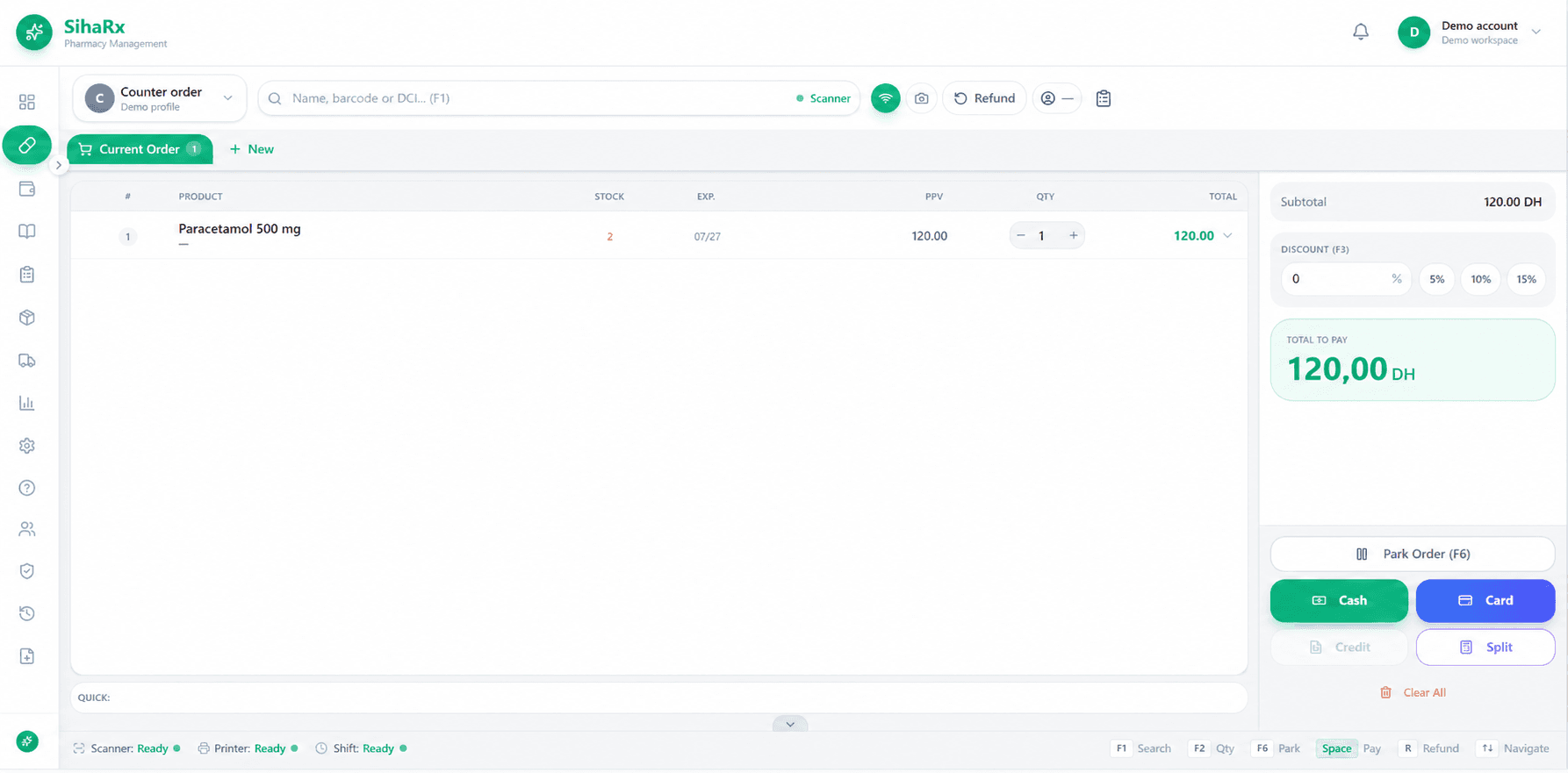 Current Order screen in SihaRx